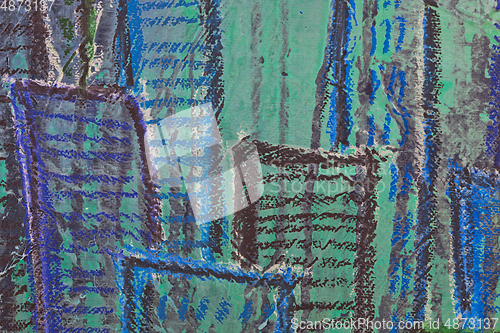 Image of Blue, teal, green and black colors abstract painting on the wall