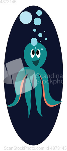 Image of Blue happy octopus inside deep blue elipse vector illustration o