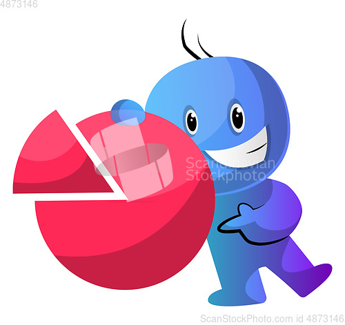 Image of Blue cartoon caracter with a statistic sign illustration vector 