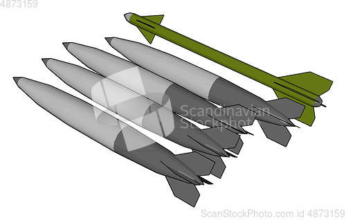 Image of 3D vector illustration on white background  of various army miss