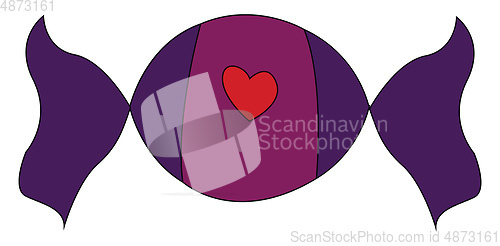 Image of Violet and purple candy with red heart vector illustration on wh