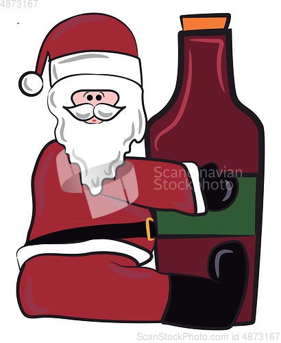Image of Santa with red wine bottle vector or color illustration
