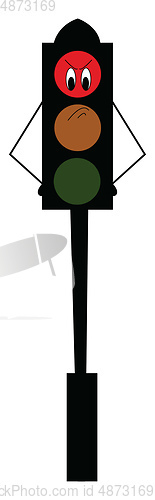 Image of An angry cartoon traffic red light mounted on a black-colored po