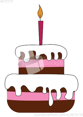 Image of A big fondant cake topped with a glowing pink candle vector or c