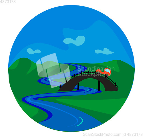 Image of Portrait of a bridge over a river vector or color illustration