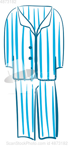 Image of Sketch drawing of men\'s night suit in white color with blue stri