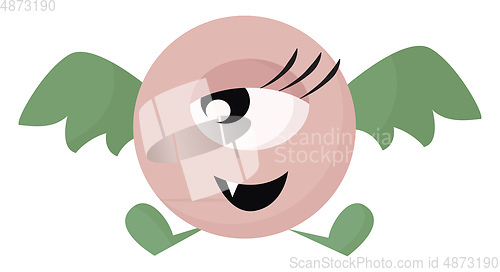 Image of Clipart of a cute little flying pink bat monster vector or color