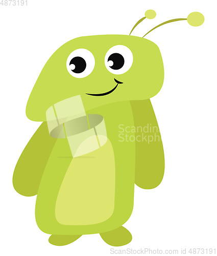 Image of Cartoon funny smiling green monster with two horns vector or col
