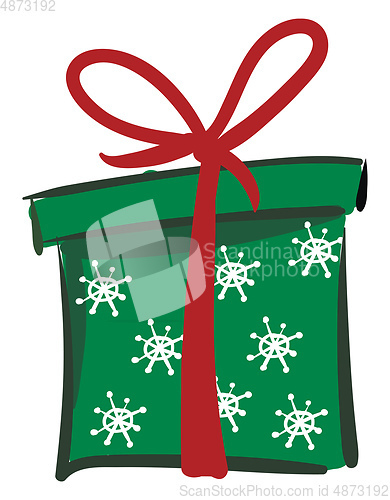 Image of Painting of a Xmas green gift box vector or color illustration