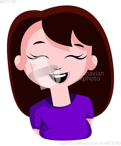 Image of Happy and in love brunette in purple top illustration vector on 
