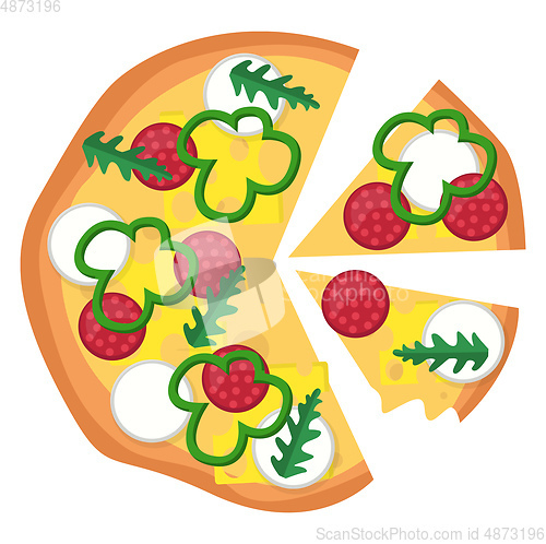 Image of Pizza with pepperoni veggies and a lot of cheesePrint