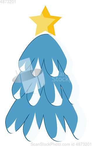 Image of A snow covered pine tree with star vector or color illustration