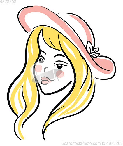 Image of A yellow-haired girl wearing a rose hat vector or color illustra