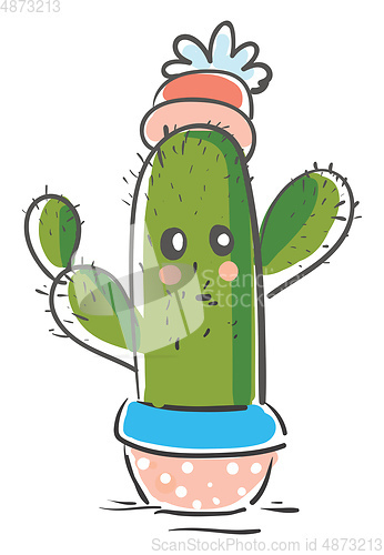 Image of A green cactus plant emoji with a flower at its top provides ext