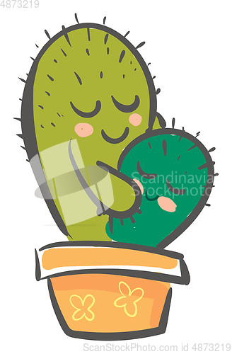 Image of Prickly cactus plants of two hugging each other vector color dra