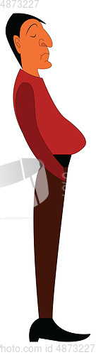 Image of A man with round belly wearing a brown pant and a red shirt vect