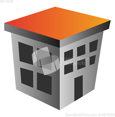 Image of Simple grey building with orange rooftop vector illustration on 