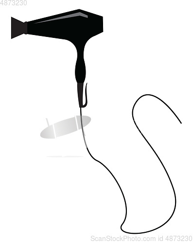 Image of Vector illustration of a black hair dryer with black cord white 
