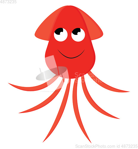 Image of A smiling red-colored cartoon squid vector or color illustration