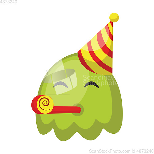 Image of Cute green monster emoji with birthday hat vector illustration o