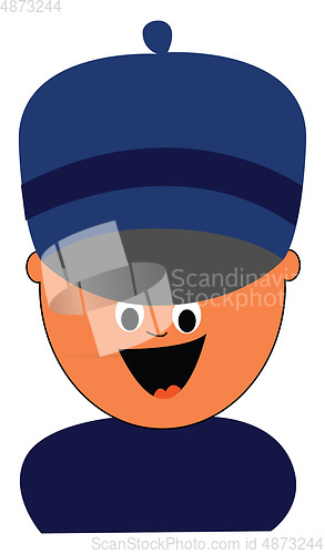 Image of Cartoon boy in a large blue hat vector or color illustration