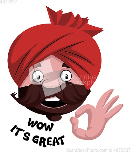 Image of Man with turban is showing ok sign with hand, illustration, vect