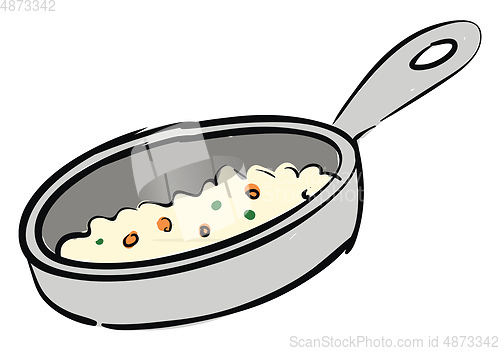 Image of Grey pan with cooked food illustration vector on white backgroun