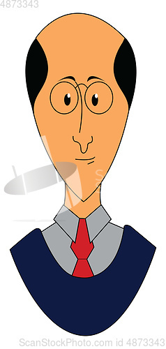 Image of Bold man with round glasses vector illustration on white backgro