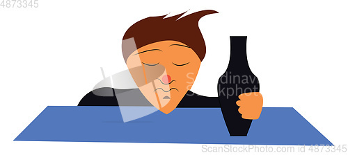 Image of Clipart of a drunk man holding a black bottle filled with alcoho