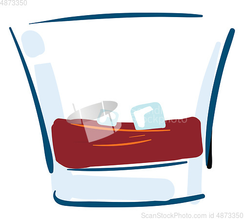 Image of Whiskey with ice in glass illustration color vector on white bac