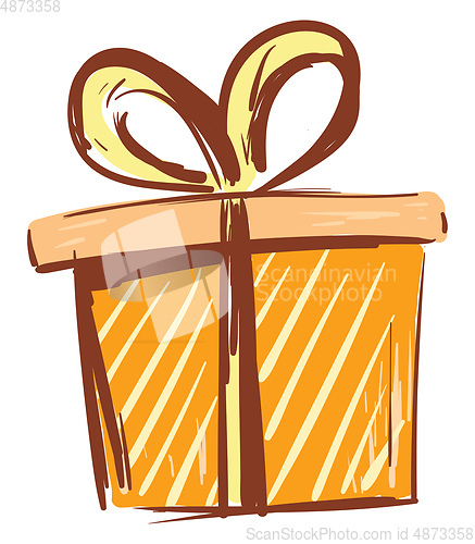 Image of Painting of a present box wrapped in orange decorative paper tie