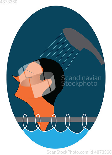 Image of A man is taking shower behind the shower curtain vector color dr