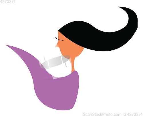 Image of Girl with blowing black hair vector or color illustration