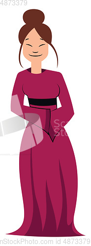 Image of Geisha character in long purple dress vector illustration on a w