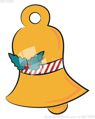 Image of Golden Christmas bell with wreath vector or color illustration