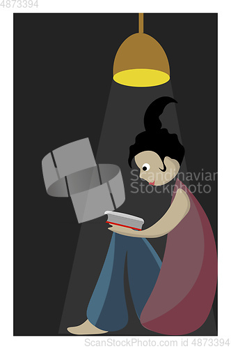 Image of Portrait of a girl reading a book vector or color illustration