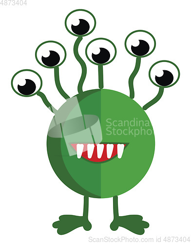 Image of A round green alien creature with loads of eyes popping out of h