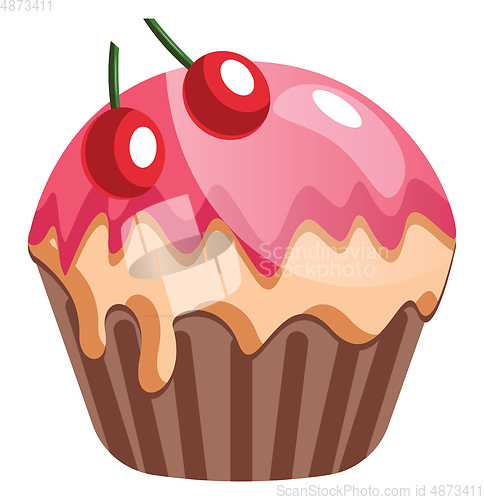 Image of Chocolate cupcake with cherriesillustration vector on white back