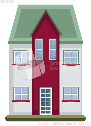 Image of Cartoon building with green roof vector illustartion on white ba