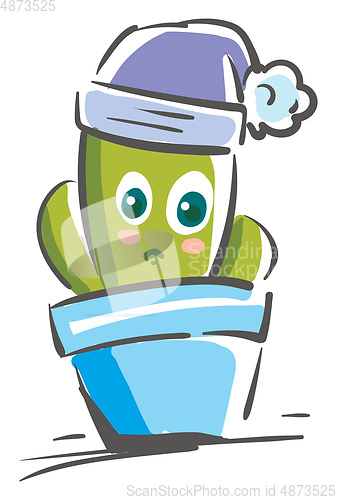 Image of Painting of a cute looking cactus plant emoji with Santa hat exp