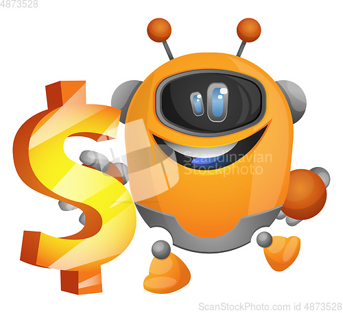 Image of Cyborg holding a dollar sign illustration vector on white backgr