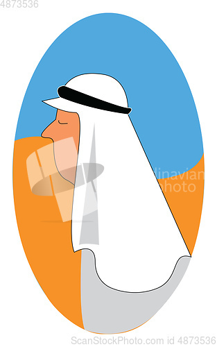 Image of Profile vector illustration of an arab in the desert white backg