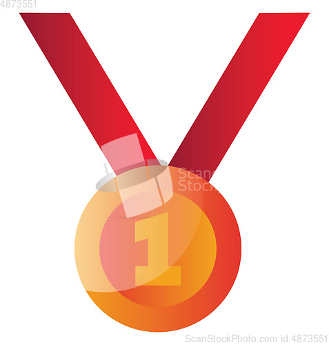 Image of Vector illustration of a first place medal on red strip on a whi