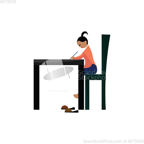 Image of Clipart of a girl seated in long chair of the study table and wr