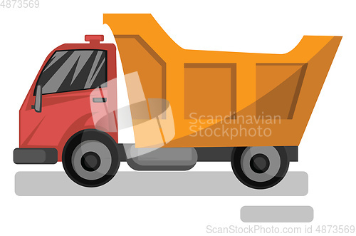 Image of Vector illustration cartoon style of red and yellow dump truck o