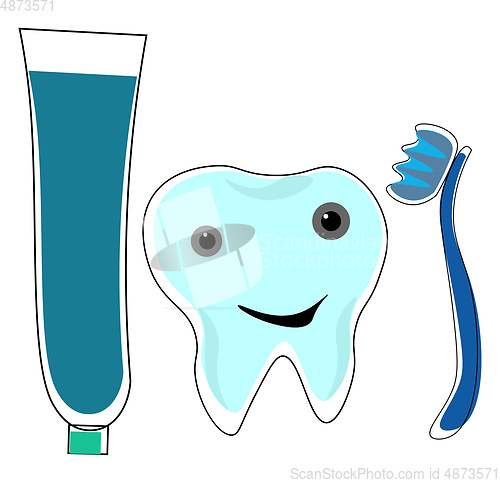 Image of Clipart of a tooth emoji along with a tooth brush and a tooth pa