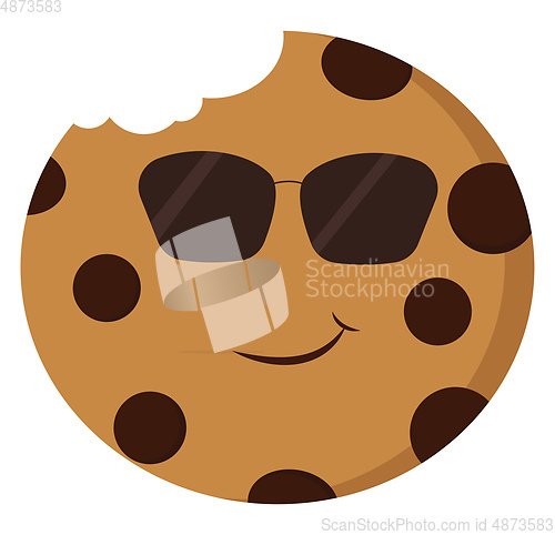 Image of Cool choclate chip cookie with sunglasses vector illustration on