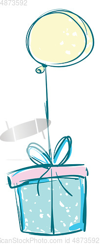 Image of A gift box with a floating balloon depicting the party decoratio