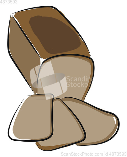 Image of Portrait of three sliced pieces of a loaf of bread vector or col