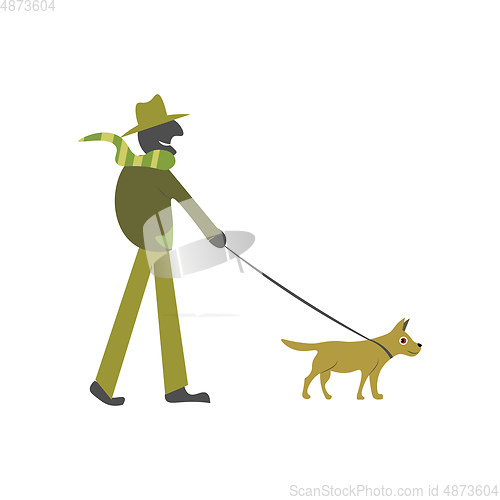 Image of Man walking a dog on a leash illustration vector on white backgr